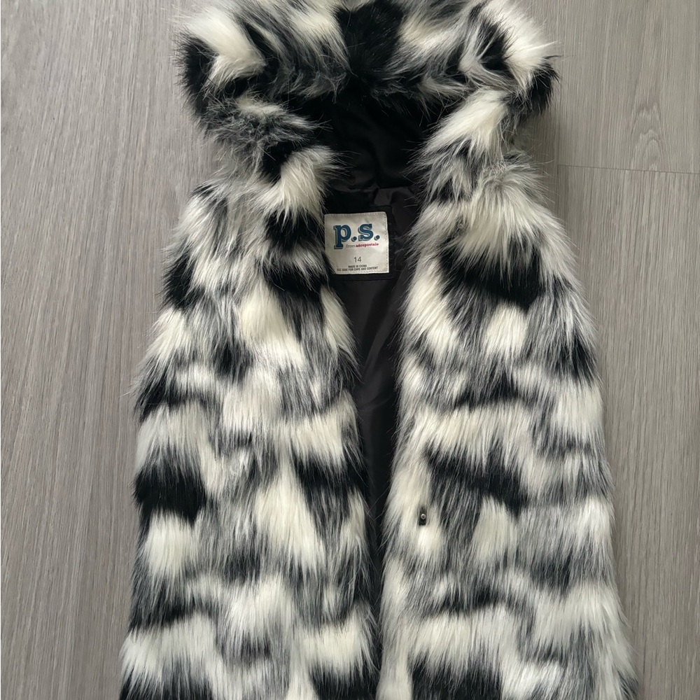 Kids Faux Fur Jacket - Black and White